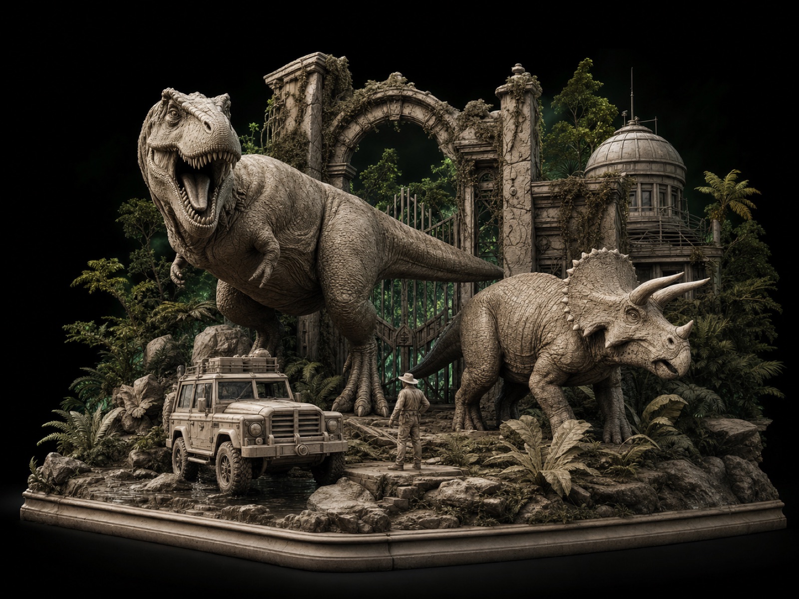 Paleohaven printable dinosaurs, ranger vehicle and prehistoric sanctuary diorama
